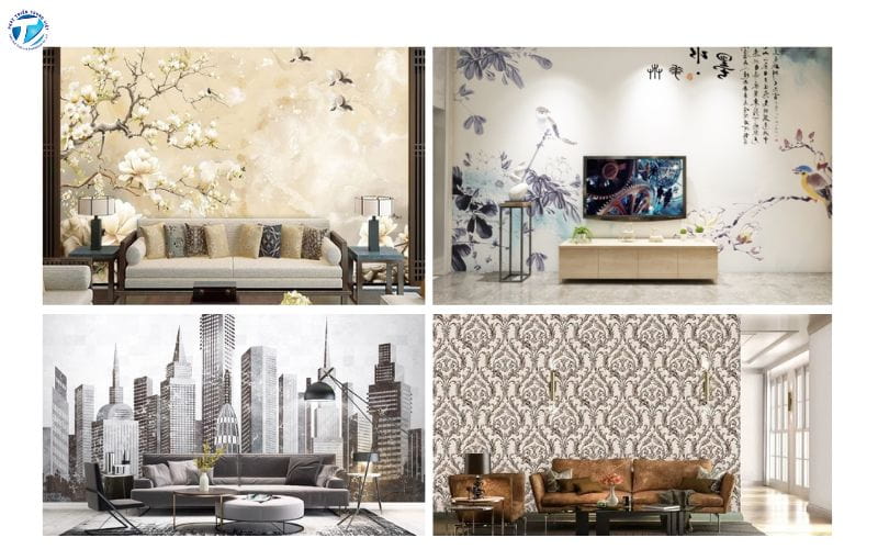 Tranh dán tường 3D phòng khách đẹp phong cách tối giản